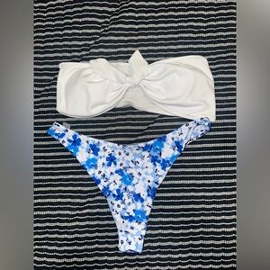 SHEIN White and Blue Floral Bikini